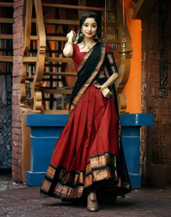 Kanjivaram_Silk_Half_Lehenga_Saree_With_Blouse_And_Dupatta