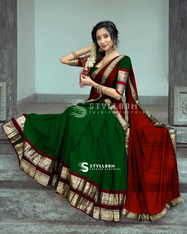 Kanjivaram_Silk_Zari_Half_Lehenga_Saree_With_Blouse_And_Dupatta