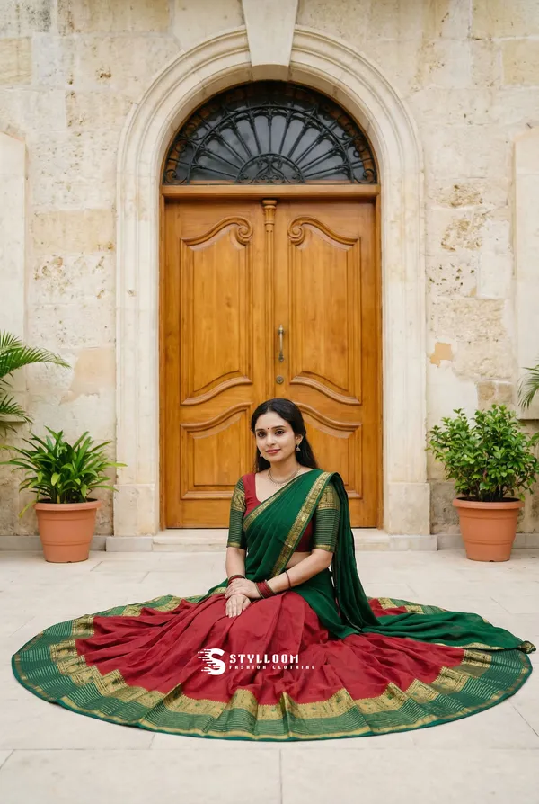 kanjivaram_cotton_half_lehngha_saree_whith_blouse_and_duppata