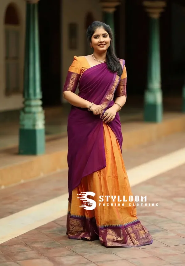 kanjivaram_cotton_half_lehngha_saree_whith_blouse_and_duppata