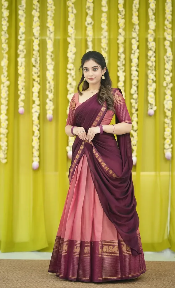 kanjivaram_cotton_half_lehngha_saree_whith_blouse_and_duppata