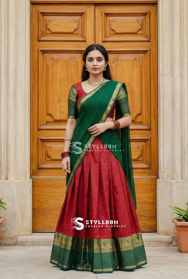 kanjivaram_cotton_half_lehngha_saree_whith_blouse_and_duppata