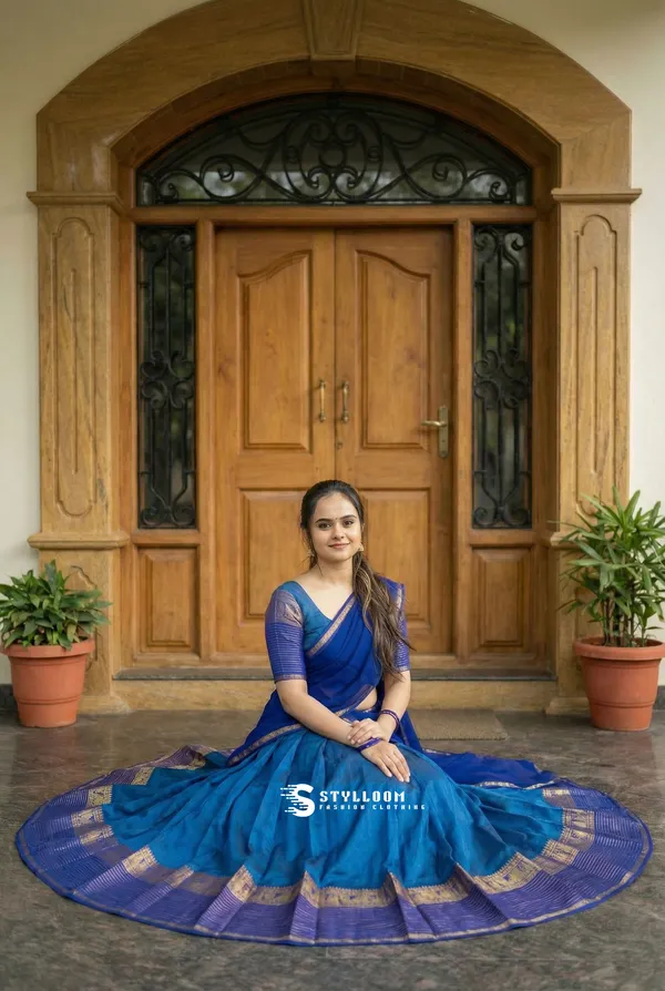 kanjivaram_cotton_half_lehngha_saree_whith_blouse_and_duppata