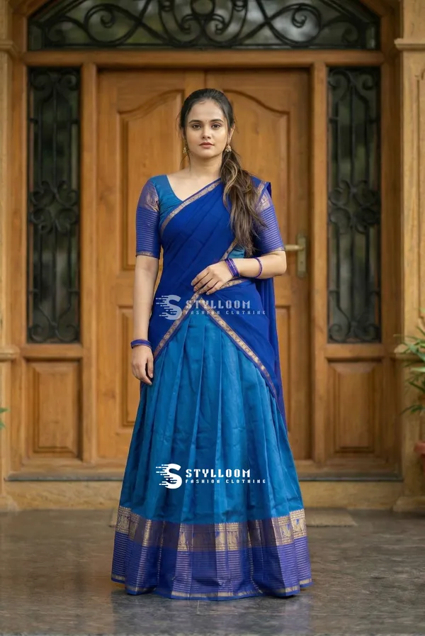 kanjivaram_cotton_half_lehngha_saree_whith_blouse_and_duppata