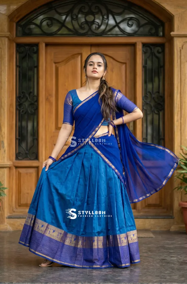 kanjivaram_cotton_half_lehngha_saree_whith_blouse_and_duppata