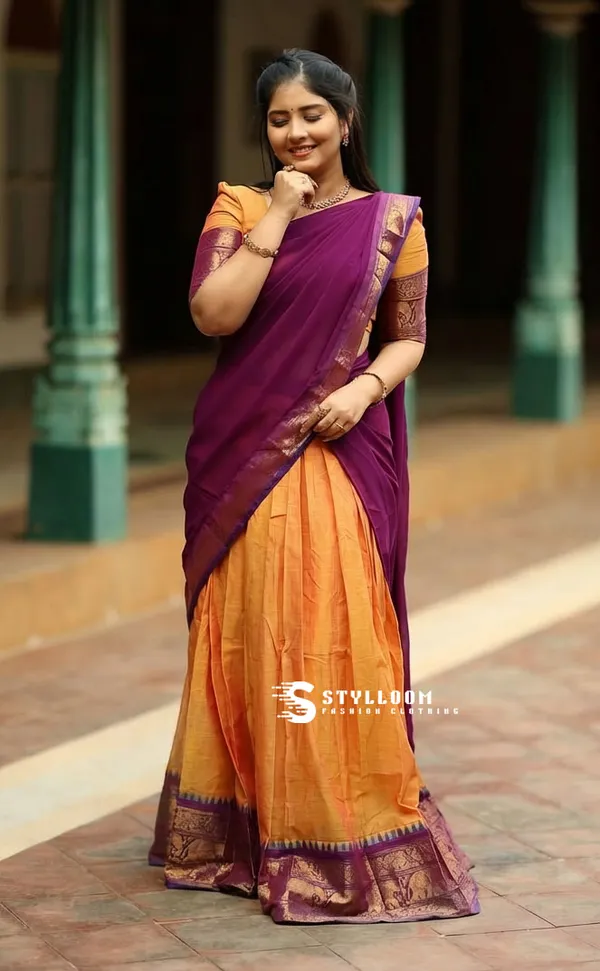 kanjivaram_cotton_half_lehngha_saree_whith_blouse_and_duppata