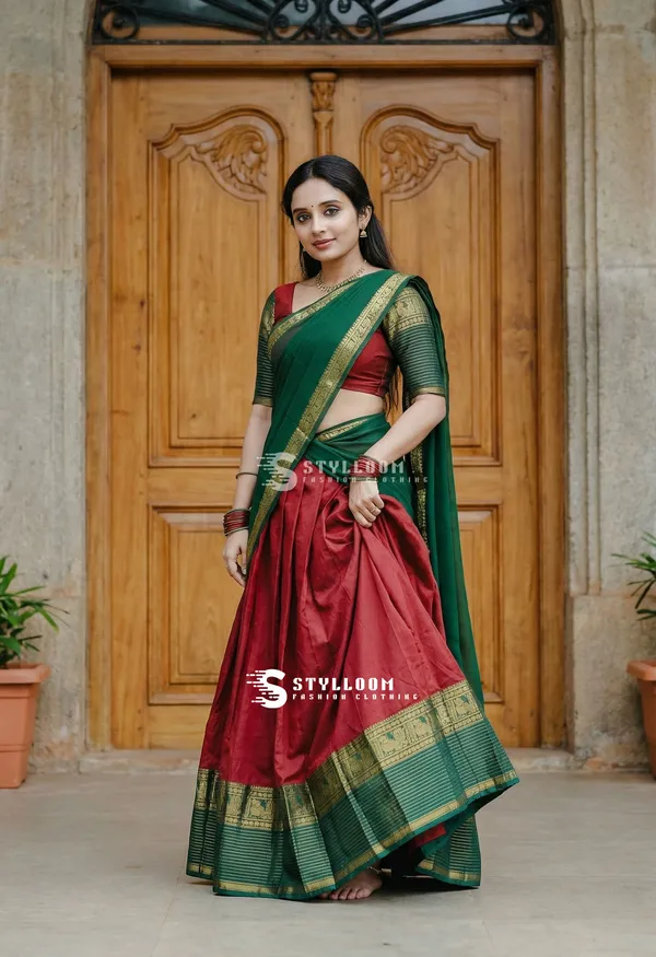 kanjivaram_cotton_half_lehngha_saree_whith_blouse_and_duppata