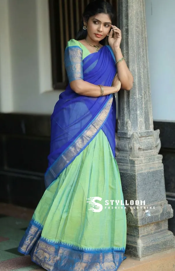 kanjivaram_cotton_half_lehngha_saree_whith_blouse_and_duppata