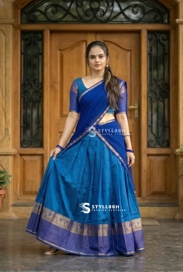 kanjivaram_cotton_half_lehngha_saree_whith_blouse_and_duppata