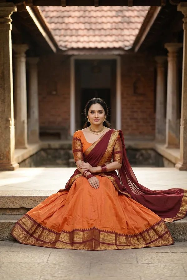 kanjivaram_cotton_half_lehngha_saree_whith_blouse_and_duppata
