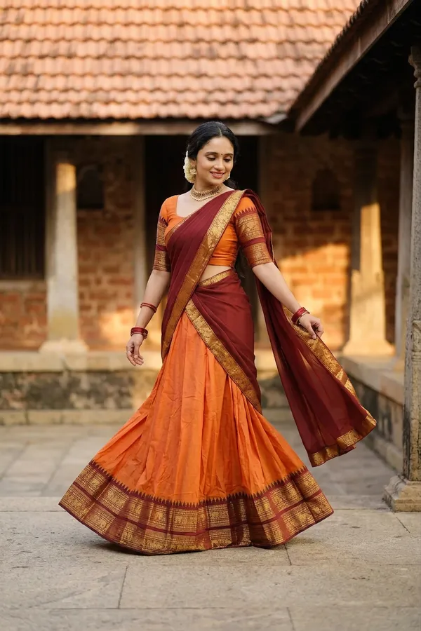 kanjivaram_cotton_half_lehngha_saree_whith_blouse_and_duppata
