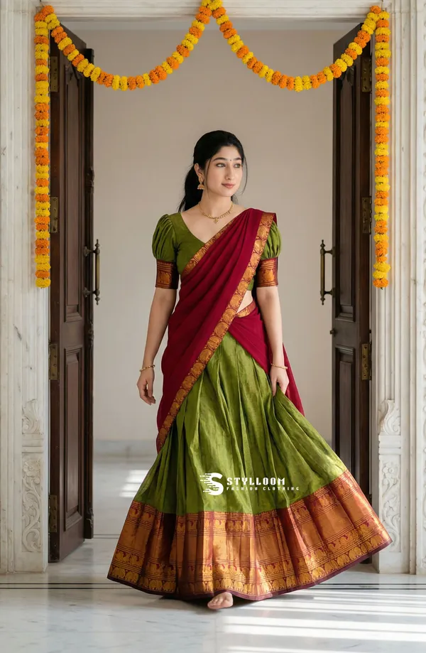 kanjivaram_cotton_halfsaree_with_blouse_and_duppata