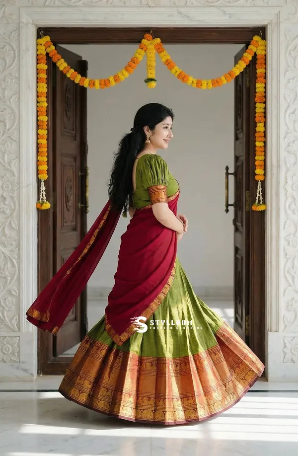 kanjivaram_cotton_halfsaree_with_blouse_and_duppata