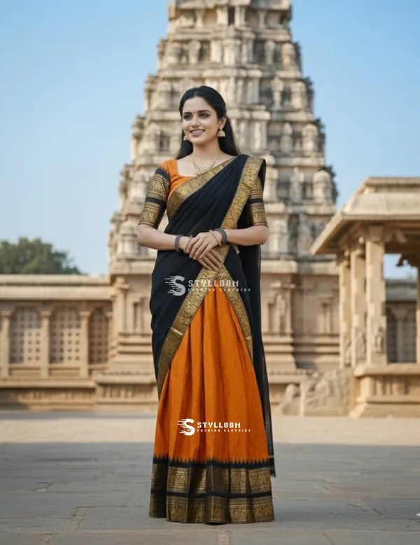 kanjivaram_cotton_half_lehngha_saree_whith_blouse_and_duppata