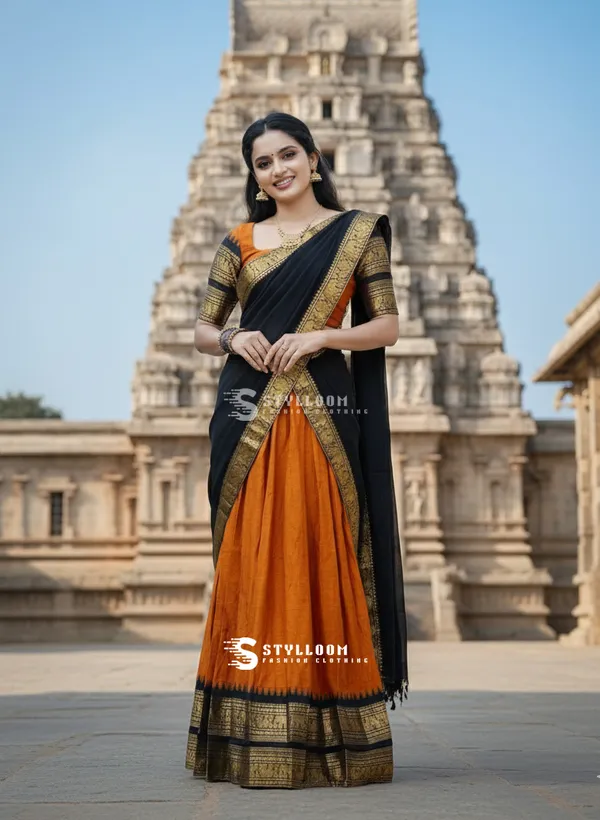 kanjivaram_cotton_half_lehngha_saree_whith_blouse_and_duppata