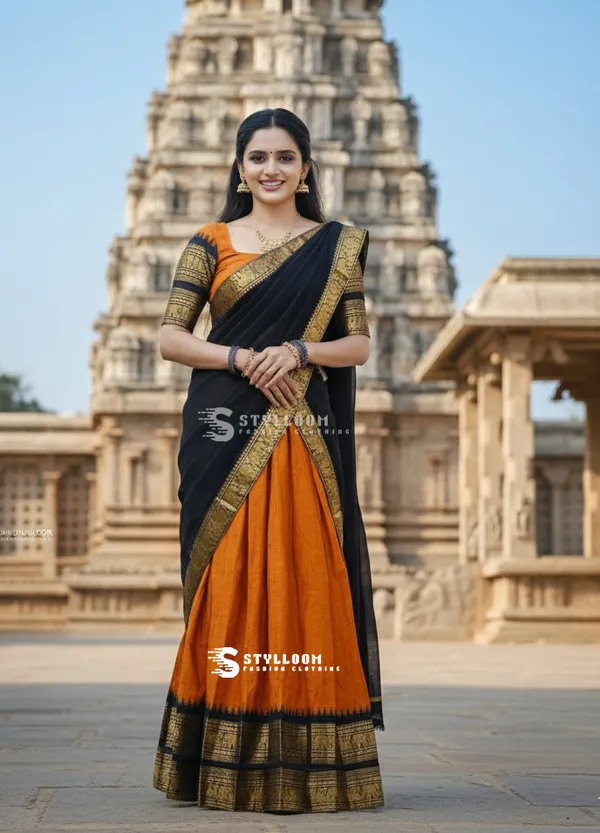 kanjivaram_cotton_half_lehngha_saree_whith_blouse_and_duppata
