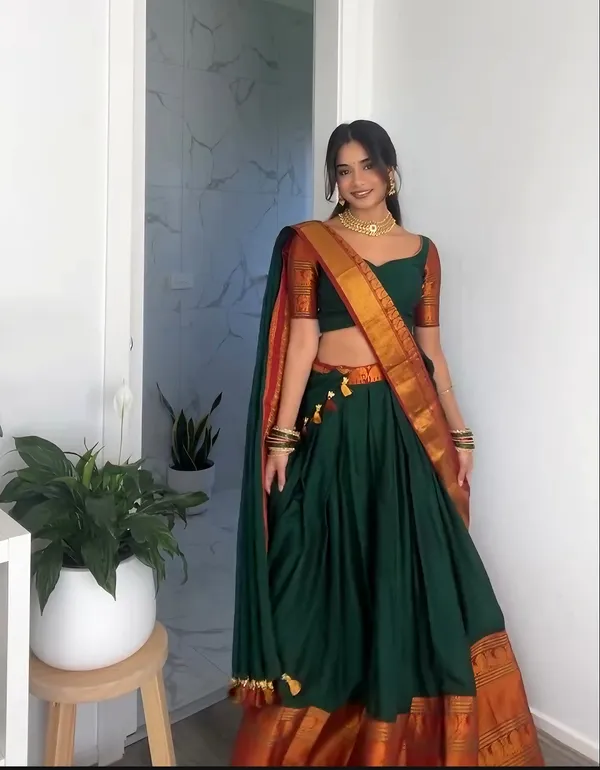 Kanjivaram_Silk_Half_Lehenga_Saree_With_Blouse_And_Dupatta