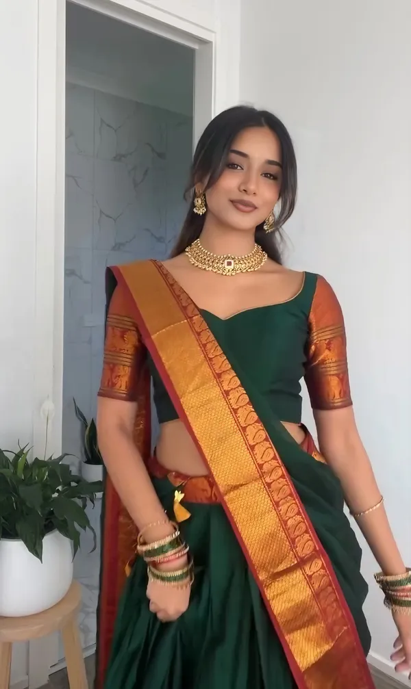 Kanjivaram_Silk_Half_Lehenga_Saree_With_Blouse_And_Dupatta