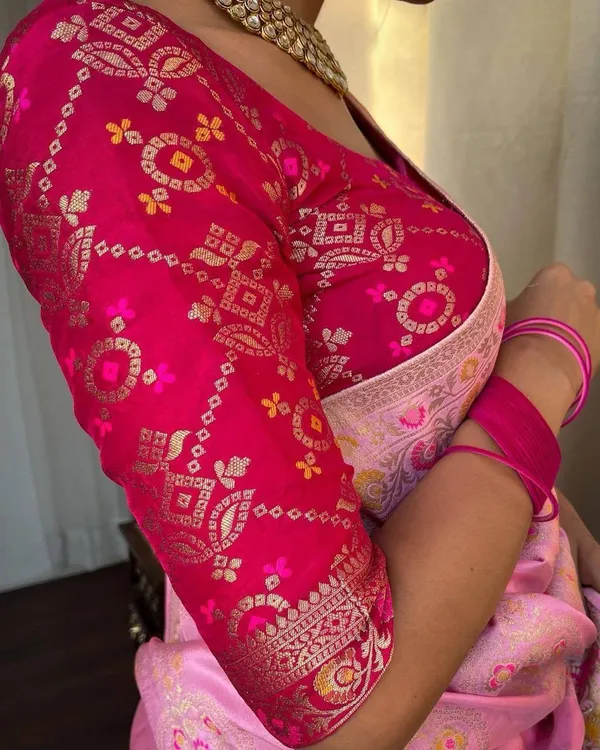 Baby_Pink_Banarasi_soft_Designer_Silk_Saree_With_Blouse_Peace_For_Women