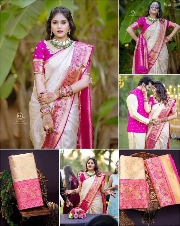 Cream_Banarasi_Soft_Lichi_Designer_Silk_Saree_With_Unstitched_Blouse_Piece_For_Women