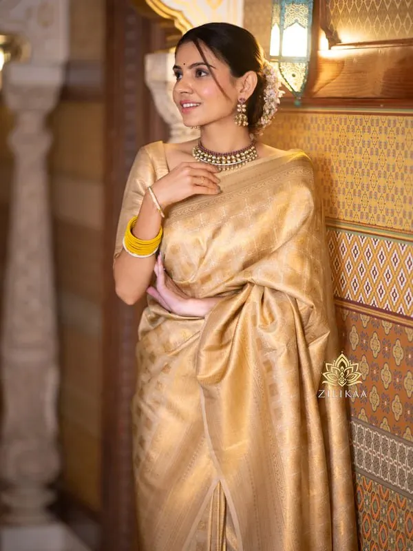 Cream_Banarasi_Soft_Lichi_Designer_Silk_Saree_With_blouse_Peace_For_Women