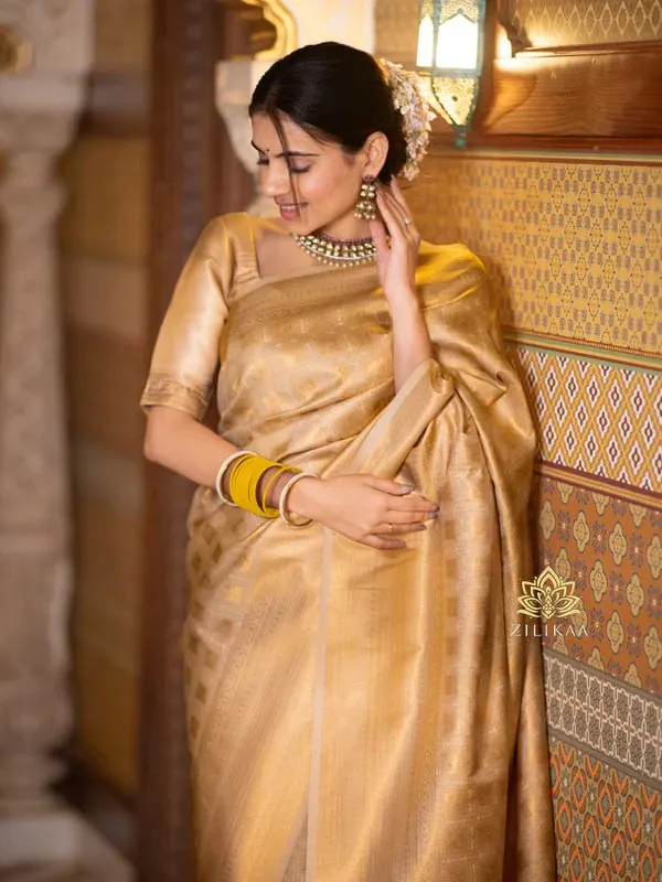 Cream_Banarasi_Soft_Lichi_Designer_Silk_Saree_With_blouse_Peace_For_Women