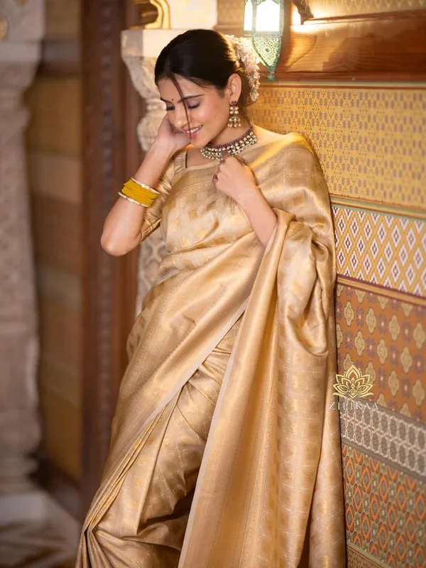 Cream_Banarasi_Soft_Lichi_Designer_Silk_Saree_With_blouse_Peace_For_Women