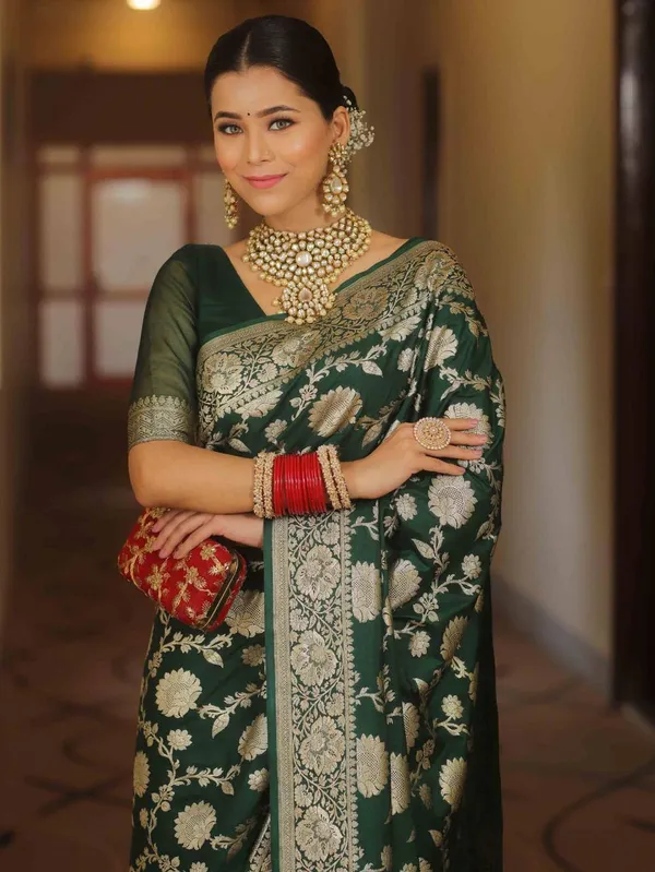 Green_Banarasi_soft_Designer_Silk_Saree_With_Blouse_Peace_For_Women