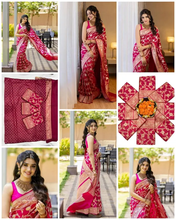 Fancy_Pink_Banarasi_Soft_Lichi_Designer_Silk_Saree_With_Jacquard_Work_With_Unstitched_Blouse_Piece_For_Women