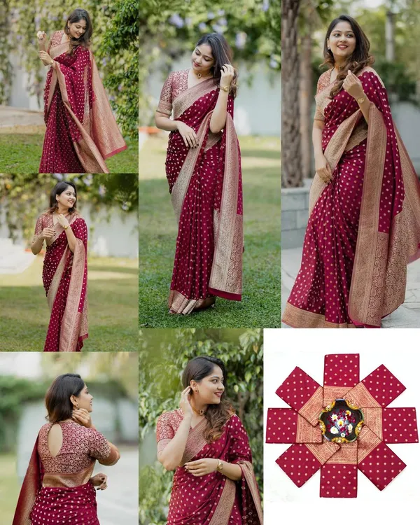 Maroon_Soft_Lichi_Designer_Silk_Saree_With_Unstitched_Blouse_Piece_For_Women