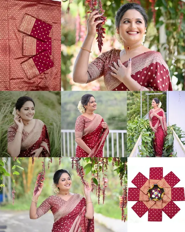 Maroon_Soft_Lichi_Designer_Silk_Saree_With_Unstitched_Blouse_Piece_For_Women