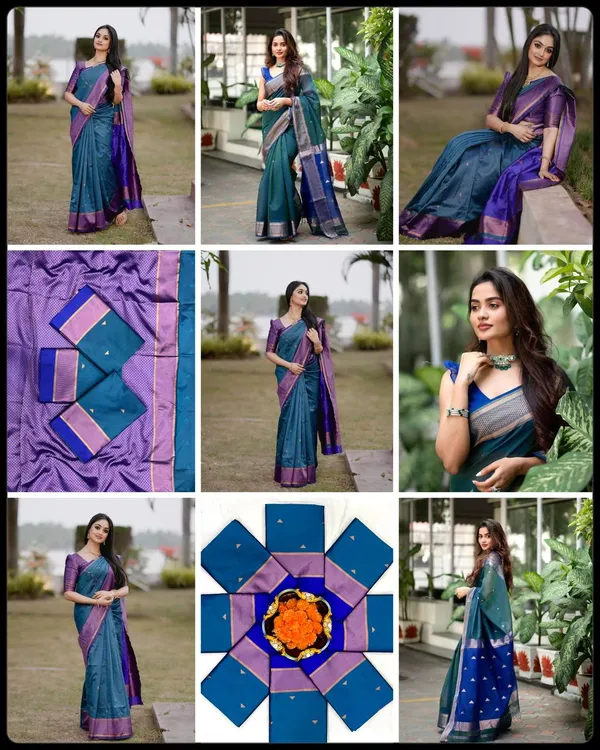 Mint_Blue_Soft_Lilan_Slab_Saree_With_Unstitched_Blouse_Piece_For_Women