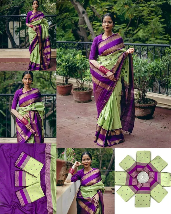 Pista_Banarasi_soft_Designer_Silk_Saree_With_Unstitched_Blouse_Piece_For_Women