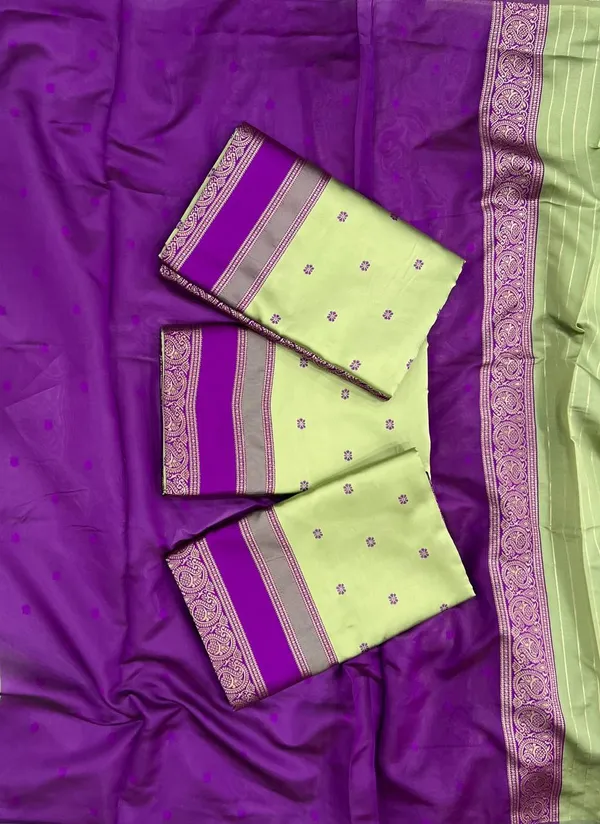 Pista_Banarasi_soft_Designer_Silk_Saree_With_Unstitched_Blouse_Piece_For_Women