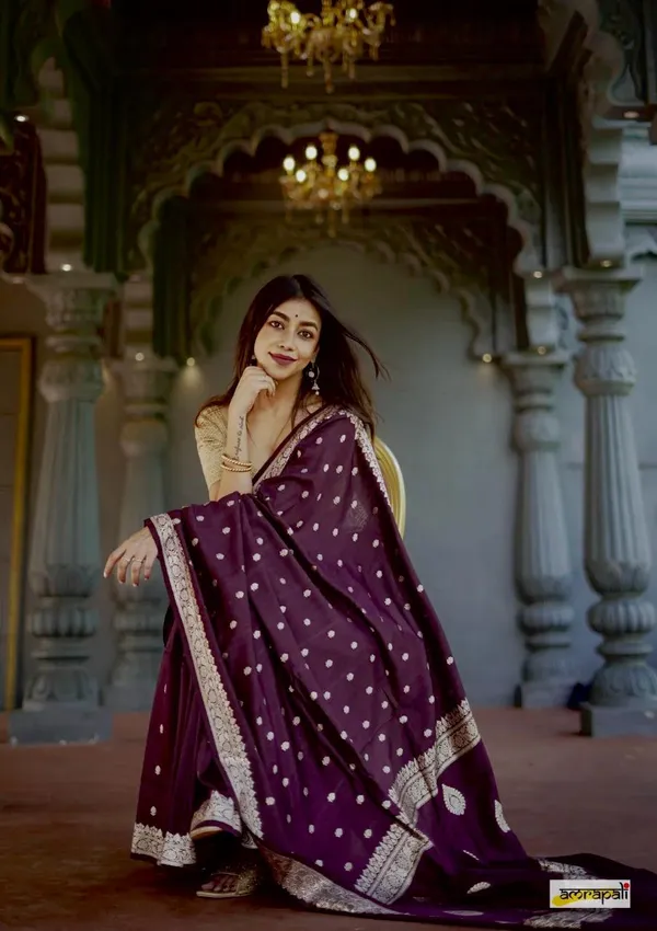 Wine_Cotton_Designer_Silk_Saree_With_Unstitched_Blouse_Piece_For_Women
