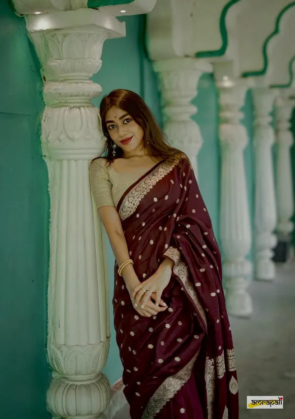 Wine_Cotton_Designer_Silk_Saree_With_Unstitched_Blouse_Piece_For_Women