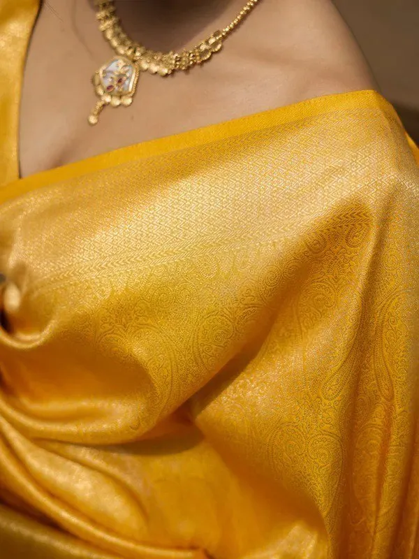 Yellow_Banarasi_Designer_Silk_Saree_With_Unstitched_Blouse_Piece_For_Women
