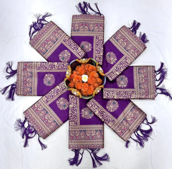 New_Design_Purple_Banarasi__Soft_Lichi_Designer_Silk_Saree_With_Jacquard_Work_With_Unstitched_Blouse_Piece_For_Women