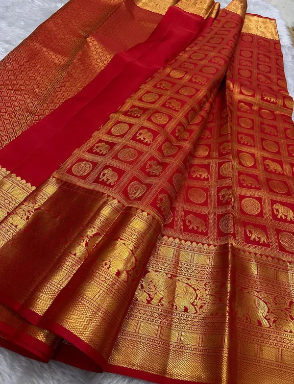New_Trending_Red_Banarasi_Soft_Lichi_Designer_Silk_Saree_With_Jacquard_Work_With_Unstitched_Blouse_Piece_For_Women