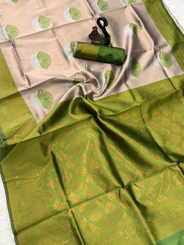 Heavy_Design_Green_Banarasi_Soft_Lichi_Designer_Silk_Saree_With_Jacquard_Work_With_Unstitched_Blouse_Piece_For_Women