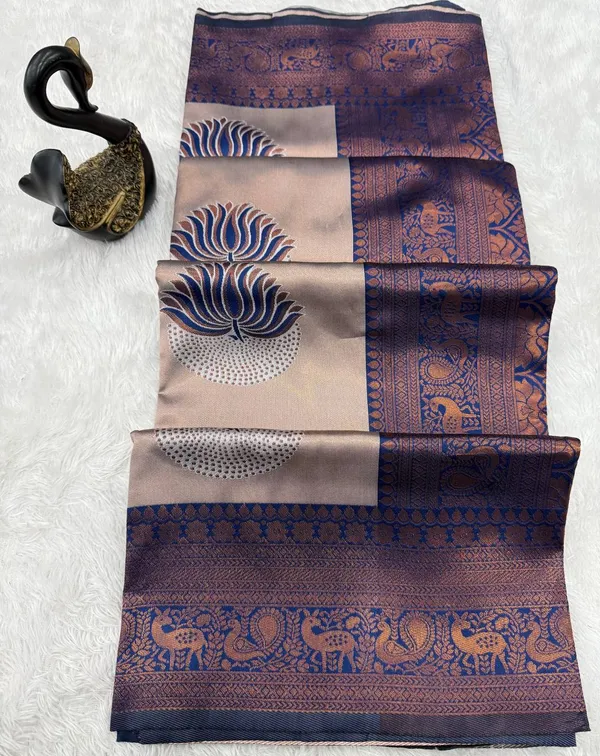 Heavy_Design_Blue_Banarasi_Soft_Lichi_Designer_Silk_Saree_With_Jacquard_Work_With_Unstitched_Blouse_Piece_For_Women