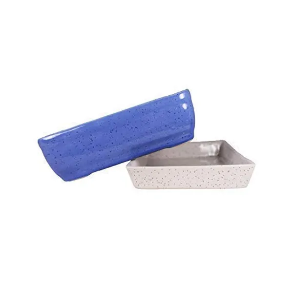 Lasaki_Rectangle_with_Tray_Plate_Ceramic_for_Indoor_Plants,Planters,Flower,gamla_for_Indoor,Outdoor,Balcony,Home,Garden,Office_Decor,Bonsai,Succulent_Pot(Blue,Plate:White)_rec003(Plants_not_Included)