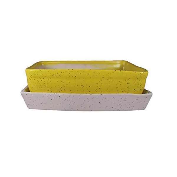Rectangle_With_Tray_Plate_Ceramic_For_Indoor_Plants,Planters,Flower,Gamla_For_Indoor,Outdoor,Balcony,Home,Garden,Office_Decor,Bonsai,Succulent_Pot(Yellow,Plate:White)