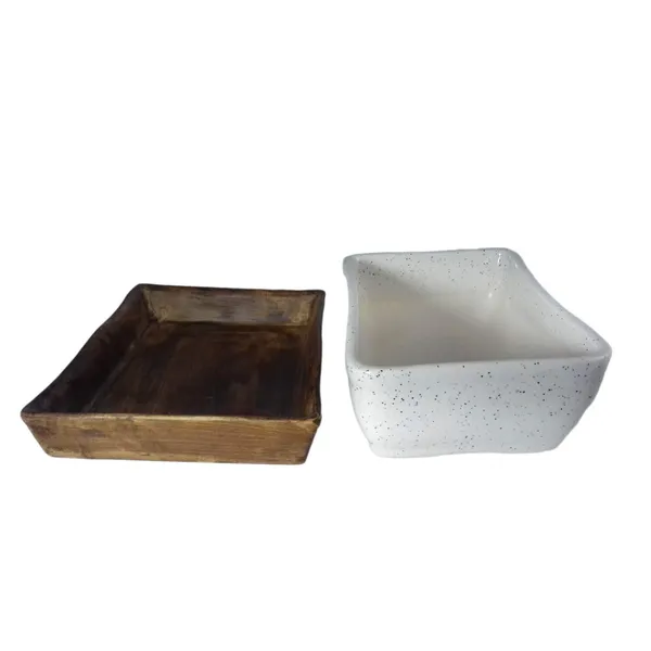 Rectangle_Ceramic_With_Tray_Plate_For_Indoor_Plants,Planters,Flower,Gamla_For_Indoor,Outdoor,Balcony,Home,Garden,Office_Decor,Bonsai_Succulent_Pot(White,Plate:Antique)
