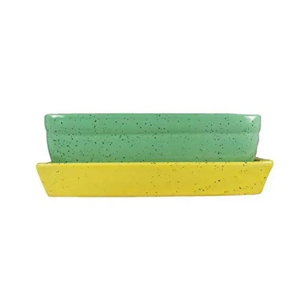 Rectangle_With_Tray_Plate_Ceramic_For_Indoor_Plants,Planters,Flower,Gamla_For_Indoor,Outdoor,Balcony,Home,Garden,Office_Decor,Bonsai,Succulent_Pot(Parrot,Plate:Yellow)