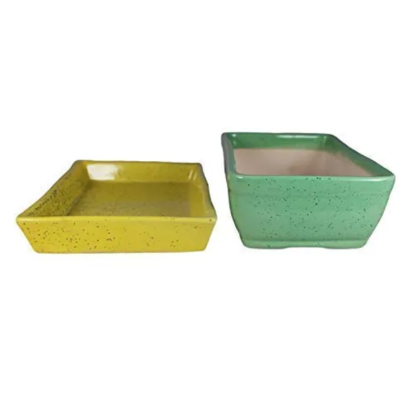 Rectangle_With_Tray_Plate_Ceramic_For_Indoor_Plants,Planters,Flower,Gamla_For_Indoor,Outdoor,Balcony,Home,Garden,Office_Decor,Bonsai,Succulent_Pot(Parrot,Plate:Yellow)