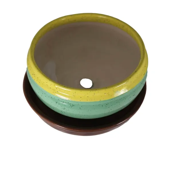 Bowl_With_Tray_Plate_Ceramic_Pots_For_Indoor_Plants,Planters,Flower_Pots,Gamla_For_Indoor,Outdoor,Succulent_Pot(D:13_Cm,_H:7_Cm)
