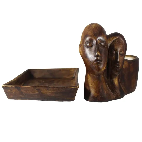 Couple_With_Tray_Plate_Ceramic_Pots_For_Indoor_Plants_Flower_Pots_For_Anniversary_Valentines_Gift_For_Love_(Color:Antique,_Plate:Antique)(15X9X13_Cm)_Rec003
