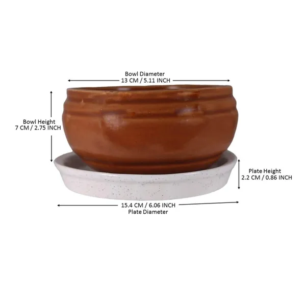 Bowl_With_Tray_Plate_Ceramic_Pots_For_Indoor_Plants,Planters,Flower_Pots,Gamla_For_Indoor,Outdoor,Succulent_(D:13_Cm,_H:7_Cm)_(Color:Antique_With_White_Plate)