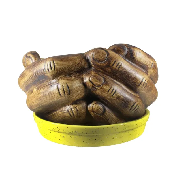 Hand_With_Plate_Tray_Ceramic_Pots_For_Indoor_Plants,Planters,Flower,Gamla,Outdoor,Balcony,Home,Garden,Office_Decor,Bonsai,Succulent(Antique,Plate:Yellow)(L:18_Cm,W:16_Cm,H:9_Cm)